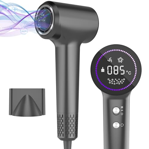 Secador de Pelo mit 400 Millones de Plasma, 110000 RPM Secador de Pelo Profesional mit 4 Temperaturas, Secado Rápido mit Magnetic Detachable Nozzzle, Bajo Nivel de Ruido para Casa, Viajes (Gris)