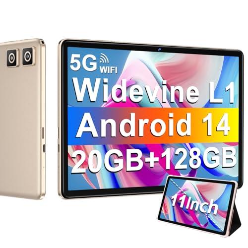 37% DESCUENTO Tablet 11 Pulgadas Android 14 con 8000 mAh + Carga Rápida 18W, 13MP + 5MP, 20GB RAM + 128GB ROM (Ampliable a 1TB), Tablets con Widevine L1, 5G Wi Fi, GPS, 8 Cores 2.0 GHz, Face ID, Bluetooth 5.0, Oro