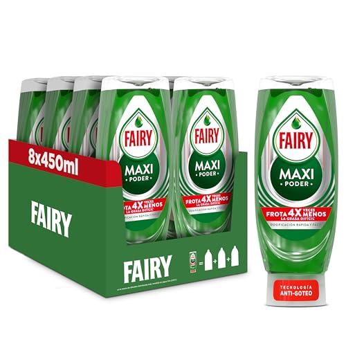 25% DESCUENTO Fairy Maxi Poder Lavavajillas Liquido a Mano, 3,6 L (8 x 450 ml), Con Poder Antigrasa, Limpieza Facil Platos, Ollas Y Sartenes Mas Grasientas