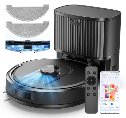 41% DESCUENTO Robot Aspirador y Fregasuelos W11 con Potente Succión 5000Pa, Robot Aspirador con Sistema de Navegación Láser Inteligente y Función de Mapeo Inteligente, Robot Aspirador Tiene Base Autovaciado, Negro