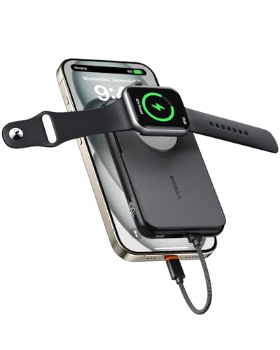 VEGER Bateria Externa Carga Rapida,10000mAh Power Bank,Cable de Conexión Bidireccional Incorporado de iPhone a Type C,Bateria Portatil para iPhone,Apple Watch,Smartphones Type C,Samsung,iPad,etc