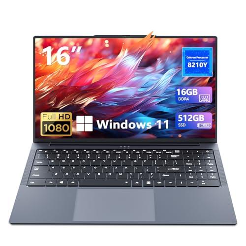 Ordinateur Portable 15.6 Pulgadas, Windows 11 PC Portable Core I5 8210Y Procesador, 16GB RAM DDR4 512GB SSD, Laptop con IPS FHD Pantalla, Clavier Rétroéclairé, Type C+TF Card Slot+USB3.0+Mini HDMI