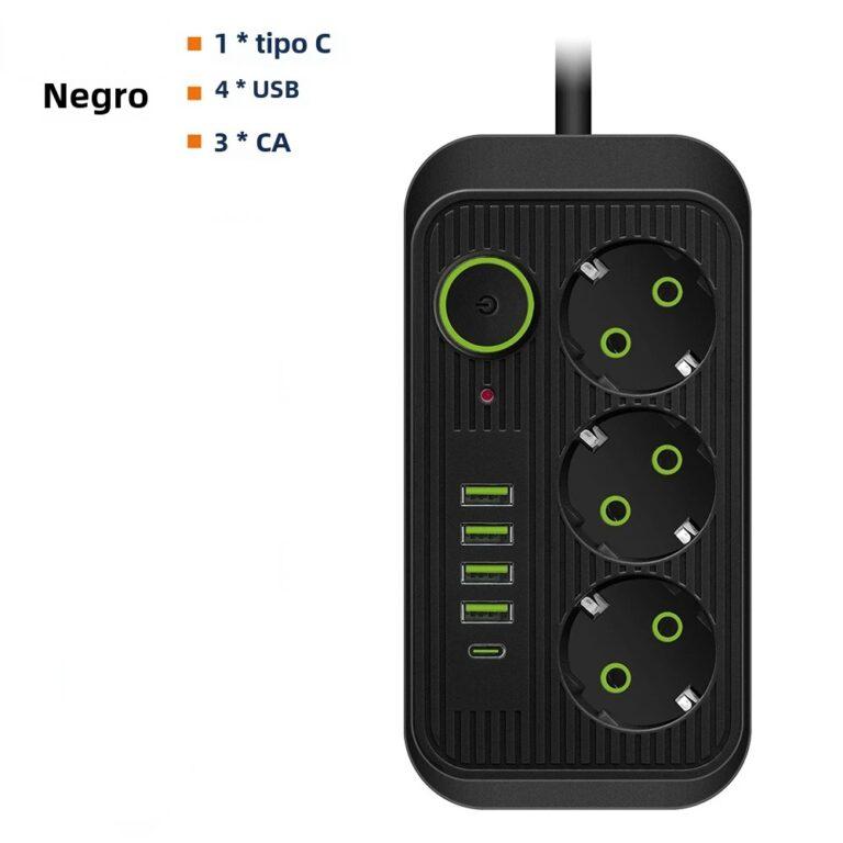 Enchufe Eléctrico Con 3 Salidas AC Y 4 USB + 1 Type-C EU Plug Power Strip Cable De Extensión De 2M Filtro De Red Cargado Rápido | Miravia