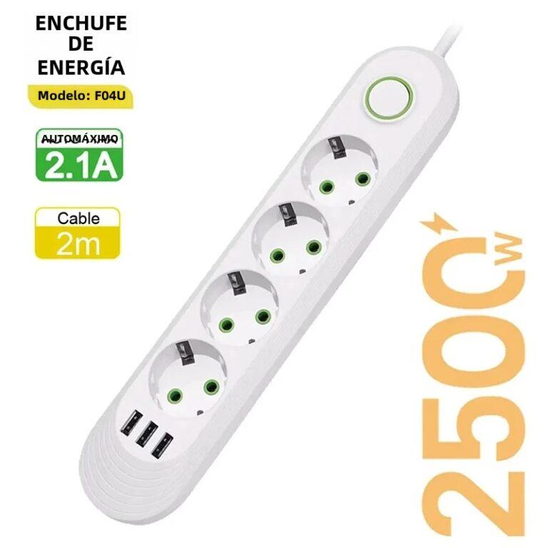 Enchufe Múltiple Con USB Y Filtro De Red 2500W 2M Cable De Extensión EU Plug Protección Contra Sobrecargas Enchufe Estándar Para Hogar Y Uso General | Miravia