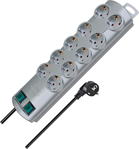 45% DESCUENTO Regleta Primera Line 10 tomas plata 2m H05VV F 3G1,5 interruptor cada 5 tomas