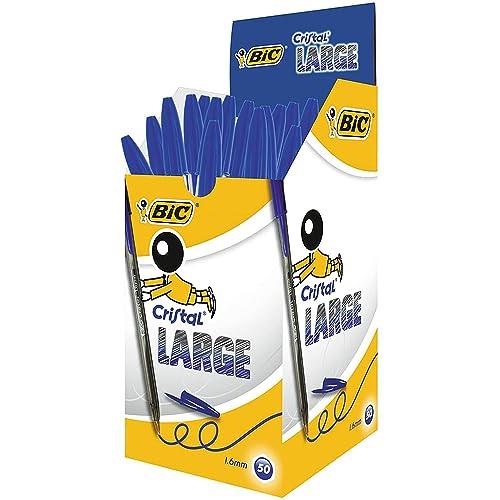 60% DESCUENTO BIC Cristal Large Boligrafos de Punta Media, Para la Escuela, la Oficina o el Hogar, Azul, Paquete de 50 (1,6 mm)