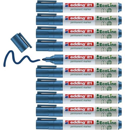 70% DESCUENTO edding 21 EcoLine marcador permanente azul 10 rotuladores punta redonda 1,5 3mm indeleble de secado rápido resistente al agua y los borrones cartón plástico madera metal tela universal