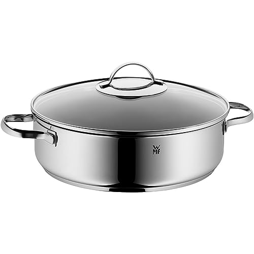 54% DESCUENTO WMF Devil Rustidiera 28 cm Diámetro con Tapa de Cristal, Acero Inoxidable Cromargan 18/10, Cacerola Baja Redonda antiadherente Apta para Inducción y Horno