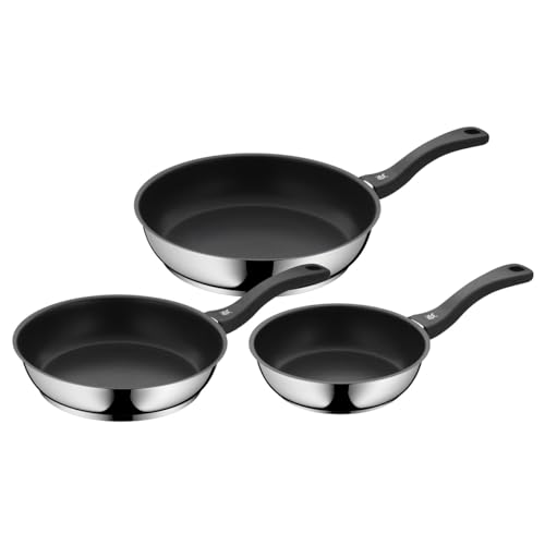 57% DESCUENTO WMF Devil Juego de 3 Sartenes Antiadherentes 20 24 28 cm, Sartén de Acero Inoxidable y Revestimiento Antiadherente para Todo Tipo de Cocinas Incluido Inducción, sin PFOA, Color Negro