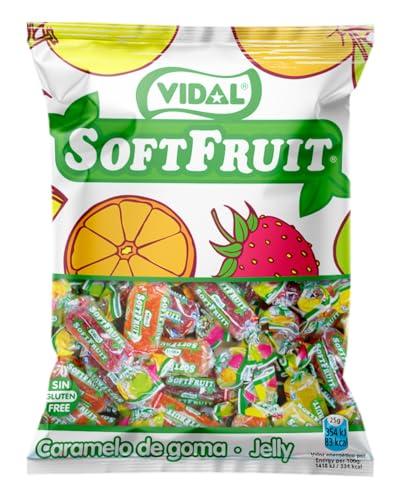 30% DESCUENTO Vidal Golosinas. Soft Fruit, Caramelo de goma envuelto, Colores Amarillo, Rojo y Naranja, Sabores Piña, Limón, Naranja, Manzana y Fresa. Bolsa 1 Kg