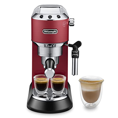 55% DESCUENTO De’Longhi Dedica   Cafetera de Bomba de Acero Inoxidable para Café Molido o Monodosis, Cafetera para Espresso y Cappuccino, Depósito de 1.3 Litros, Sistema Anti goteo, EC685.R, Rojo
