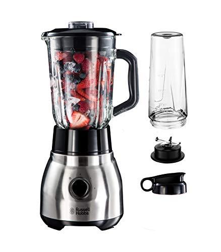 45% DESCUENTO Russell Hobbs Batidora de Vaso 2 en 1 Stainless Steel Batidora Smoothie, Jarra de Cristal 1,5L, Vaso para Zumos y Batidos, Cuchilla Acero Inoxidable 4 Puntas, Bloqueo de Seguridad, Plata 23821 56