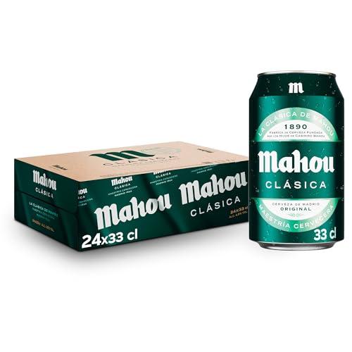 22% DESCUENTO Mahou Clásica, Pack 24 Latas x 33cl, Cerveza Dorada Lager, Auténtica Cerveza Mahou Con Sabor Suave, Refrescante y Con Espuma Consistente, 4.8% Vol. Alcohol