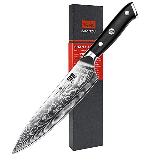 48% DESCUENTO SHAN ZU Cuchillo de Cocina Damasco, 20cm Cuchillo Chef Japones de Acero Damasco de 67 Capas, Mango de Material G10, Cuchillo de Cocinero Profesional para Cortar Verdura, Fruta, Carne PRO Series