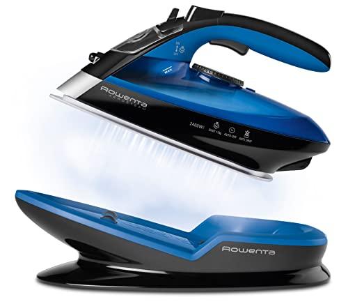 61% DESCUENTO Rowenta Freemove DE5010 Plancha sin cable con golpe de vapor 115 g/min, sin cable, 250 ml, suela Microsteam 400 láser, autoapagado y antical, todo tipo de tejidos, Azul/Negro