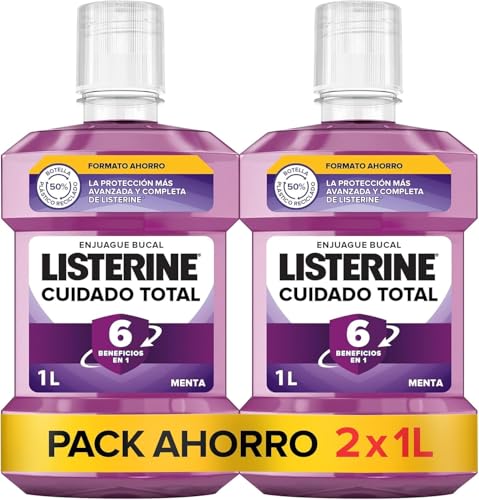 33% DESCUENTO Listerine Cuidado Total (pack de 2 x 1 L), enjuague bucal con flúor, colutorio bucal con 6 beneficios en 1, elixir bucal para una limpieza bucal completa