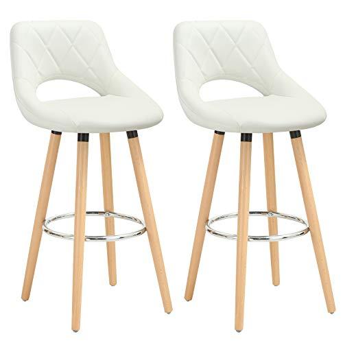 WOLTU 2X Taburetes de Bar con Respaldo Sillas de Cocina Juego de 2 Taburetes Altos Cocina Marco de Madera Maciza Imitación de Cuero Silla de Diseño Madera Blanco BH111ws 2