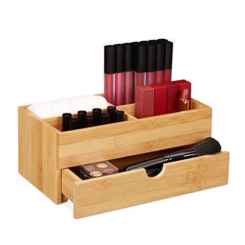 DESCUENTAZO 51% DESCUENTO Relaxdays Organizador de maquillaje, Multi usos, Cuatro compartimentos & cajón, Bambú, Marrón