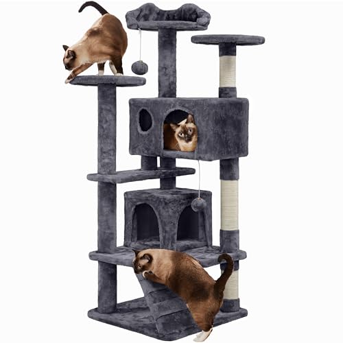 20% DESCUENTO Yaheetech Árbol Rascador para Gatos con Plataforma Torre Escalador para 1 3 Gatos Medianos con Bolas 49x49x138.5cm Gris Oscuro