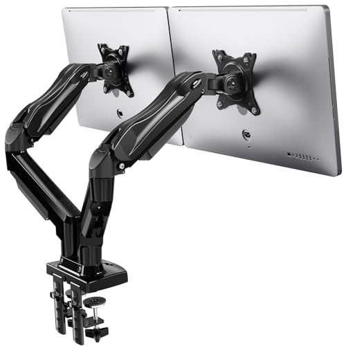 HUANUO Soporte Monitor Doble Brazo Ajustable para Escritorio, Compatible Pantallas Ordenador 13 a 32 Pulgadas, VESA 75 & 100mm, Inclinación, Giratorio, Rotación 360° y Altura Regulable