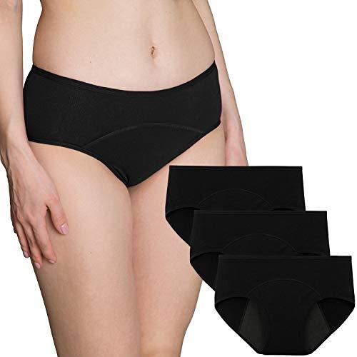 INNERSY Bragas Menstruales Mujer Cintura Baja Braguitas Algodón Ropa Interior de Protección 3 Pack (M, 3 Negro)