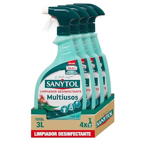 Sanytol Limpiador Desinfectante Multiusos, Elimina Bacterias, Hongos y Virus Sin Lejía, Perfume Eucaliptus Pack de 4 x 750 Ml = 3L