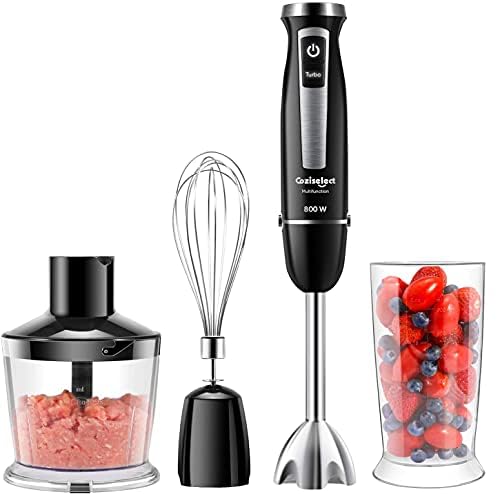 Coziselect Batidora de Mano, Batidoras de Mano 4 en 1, Batidora Mano 800W, 12 Velocidades y Función Turbo, Batidoras Adecuada para la Preparación Ensaladas, Sopas y Batidos, Negro