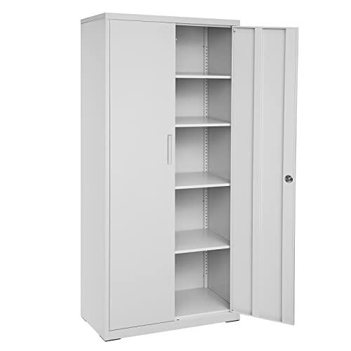 SONGMICS Armario de Almacenamiento de Acero, Armario Multiuso, 5 Baldas, 40 x 80 x 180 cm, Puertas Dobles, Cerradura, de Herramientas, Baldas Ajustables, Garaje, Estudio, Gris Mate OMC015G01