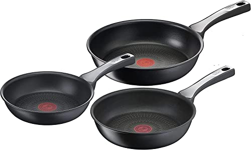 46% DESCUENTO Tefal Unlimited On   20/24/28 cm con revestimiento muy resistente, Thermo Signal, Thermo Fusion, forma profunda, todo tipo de cocinas, apto para horno, sin PFOA, Color Negro, Juego 3 sartenes