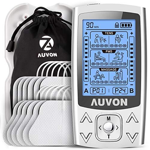 20% DESCUENTO AUVON 3 en 1 Electroestimulador muscular de 24 modos, con función TENS, EMS y masaje, para aliviar el dolor muscular y fortalecer los músculos, 2 Canales, 12pcs 2″x2″ Electrodos con diseño patentado