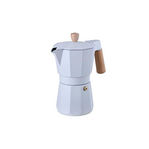 22% DESCUENTO BERGNER NATURALLY Cafetera 3 Tazas Aluminio Blanco Conductor Térmico Superior Mango y Pomo de Madera de Haya Anillo de Silicona Compatible con Varias Cocinas, Plata