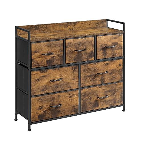 20% DESCUENTO SONGMICS Cómoda, Cajonera, con 7 Cajones de Tela, con Tiradores, Marco de Metal, Estilo Moderno, Marrón Rústico y Negro Tinta LTS137B01