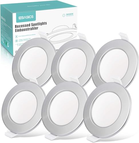 Juego de 6 pack LED empotrables, 6 W, 450 ledes, 26 mm de profundidad, foco de techo impermeable, blanco cálido 3000 K, CA 220 V 240 V, blanco