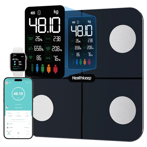 DESCUENTAZO 43% DESCUENTO Báscula Grasa Corporal Healthkeep Báscula de Baño, Básculas Inteligentes Digitalescon Función de Frecuencia Cardíaca,15 Datos Corporales,Pantalla VA Extra Grande,Negro