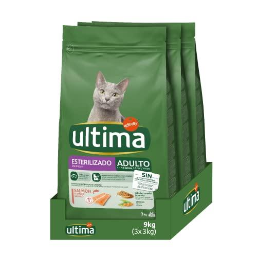 40% DESCUENTO Ultima Esterilizado Adult Salmon, Comida seca para gatos, Pack de 3 x 3kg, Total 9kg