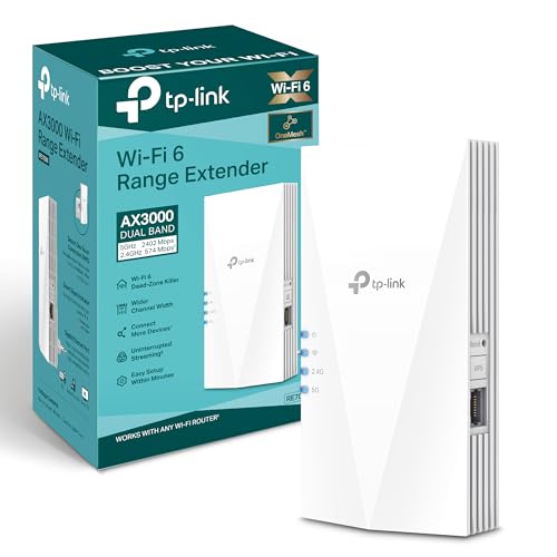 25% DESCUENTO TP Link Amplificador repetidor WiFi 6 RE700X AX3000 (doble banda, 2402 Mbps, 5 GHz + 574 Mbps, 2,4 GHz, MU MIMO, puerto Gigabit, máxima cobertura, compatible con todos los enrutadores WLAN)