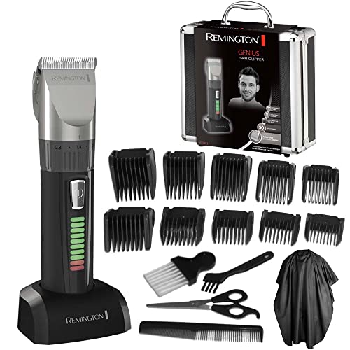 32% DESCUENTO Remington Máquina de Cortar Pelo Genius, Cortapelos con Cable e Inalámbrico, Cuchillas de Cerámica, 10 Peines, Selección Corte Preciso, 50 min Autonomía, Indicador LED Carga, Maletín, Negro HC5811