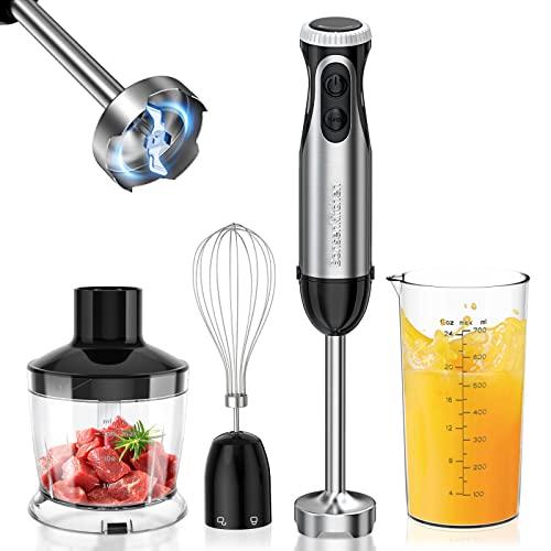 27% DESCUENTO Bonsenkitchen batidora de mano multifunción 4 en 1 1000 W, 20 velocidades ajustables, con batidor, picadora de 500 ml y vaso medidor de 700 ml, procesador de alimentos