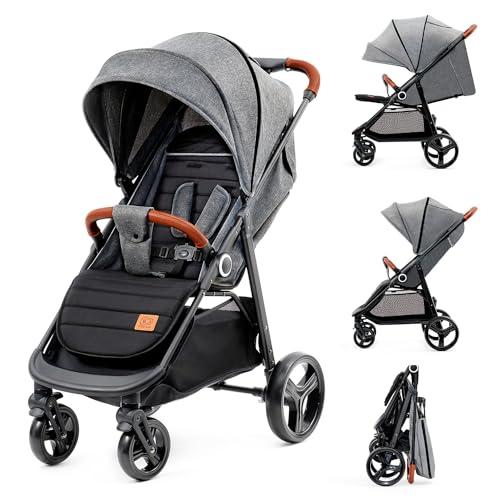22% DESCUENTO kk Kinderkraft GRANDE PLUS Silla de Paseo ligera desde Nacimiento hasta 22 kg, Plegado con una sola mano, Posición tumbada, Suspensión de todas ruedas, Capota grande XL, Grigio