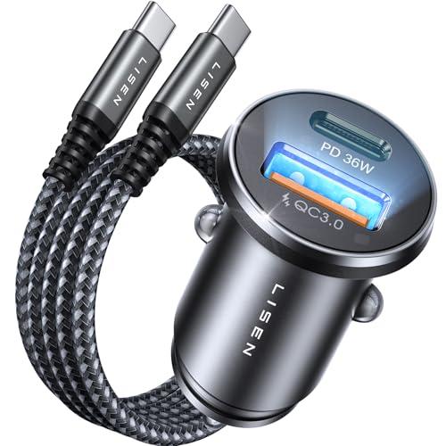 24% DESCUENTO LISEN Cargador Coche Carga Rápida 54W +60W Cable, Compacto Cargador Mechero Movil USB C PD QC3.0 12V Accesorios Coche Interior para iPhone 16/15 Pro Samsung S24/S25 Xiaomi Pixel Regalos Hombres