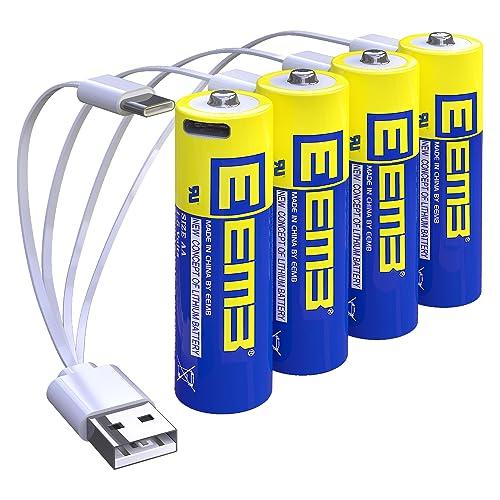 OFERTÓN SUPREMO 68% DESCUENTO EEMB Baterías AA 4 Paquetes de Batería Recargables AA Baterías de Litio AA USB Tipo C Cable de Carga Batería de Repuesto 1.5V 2600mWh para Blink Linterna de Cámara
