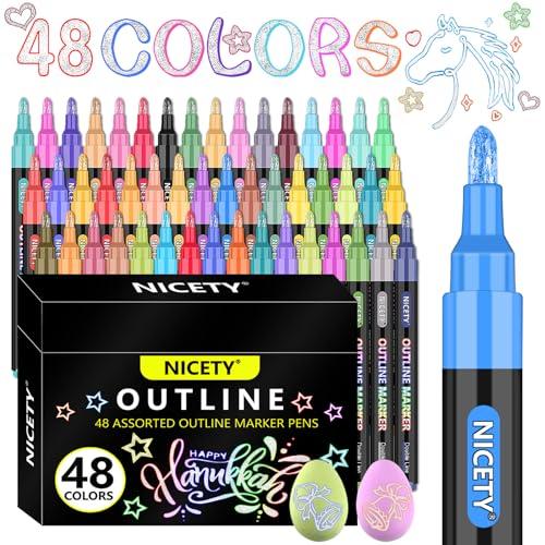 NICETY 48 Colores Rotuladores Purpurina   Regalos para Niñas Contorno Bolígrafos Metálicos Magic Marker tarjetas de Navidad y Artesanía