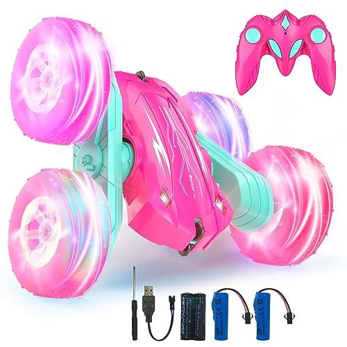 35% DESCUENTO Coche Teledirigido,Coche AcrobáTico Camiones 360 Grados De RotacióN,Juguete Niño Regalo 3 4 5 6 7 8 9 12 Años Niña 2.4Ghz Niños Coche Teledirigido con Luces Incluye Batería Recargable(Rosa)