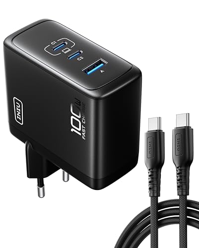 26% DESCUENTO INIU 100W Cargador USB C, PD 3.0 GAN 3 Puertos Cargador Tipo C Carga Rapida, Cargador Compacto y Portátil con MacBook iPad Pro Air, iPhone 16 15 Pro MAX, Samsung Galaxy S24 S23 Ultra, Steam Deck ECC