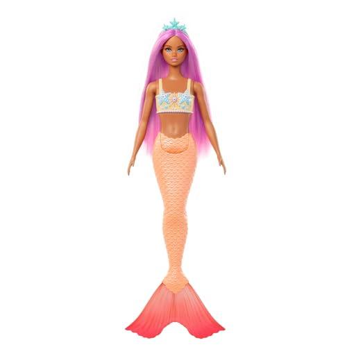 53% DESCUENTO Barbie Muñeca Sirena con Cabello de fantasía Rosa y Diadema, Juguete con corpiño con Estrellas de mar y Cola de Color Naranja Pastel para niños y niñas + 3 años, HRR05