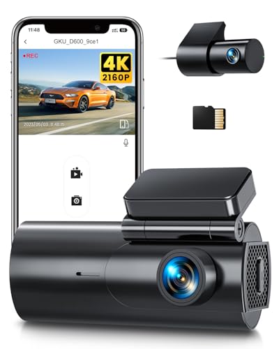 27% DESCUENTO GKU Dashcam Cámara Coche 4K/2.5K, 5GHz WiFi Dash CAM Coche con Tarjeta SD de 64GB, Camara Coche Grabadora,170° Gran Angular,Visión Nocturn,WDR,Sensor G,Monitor de Aparcamiento 24H,Grabación en Bucle