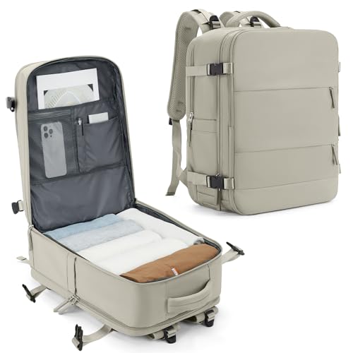 21% DESCUENTO SZLX Mochila Viaje Cabina Avion Mujer Ryanair Equipaje de mano 45x36x20 Easyjet Maletas de Viaje Cabina para Portatil 15.6 Pulgadas Impermeable Bolsa de Viaje Hombre para Trabajo,Escuelas,Gris Marrón