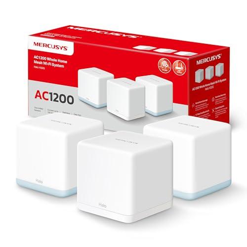 40% DESCUENTO Mercusys Halo H1200G(Pack de 3) AC1200 Mesh Wi Fi, Doble Banda, Cobertura hasta 320 m², 1 Unidad Puertos Gigabit + 2 Unidades Puertos Megabit, MU MIMO, Beamforming, Control Parental