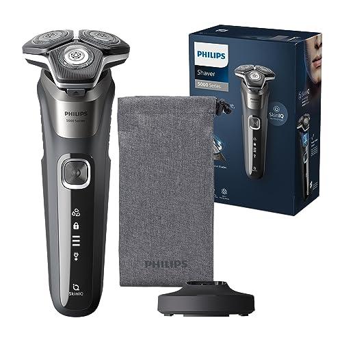 22% DESCUENTO Philips Serie 5000 Afeitadora Eléctrica Hombre, Máquina de Afeitar Barba con Recortadora, 45 cuchillas, Cuida la piel, 60min de uso, En Seco y Húmedo, Recargable, Base Carga, S5887/13, Gris
