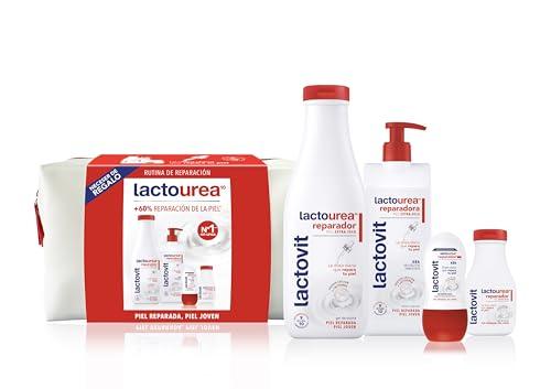 Lactovit Set de Regalo Lactourea | Neceser con Leche Corporal Reparadora, Gel de Ducha Reparador y Desodorante Reparador con Urea y 0% Alcohol | Apta para Pieles Secas y Extra Secas
